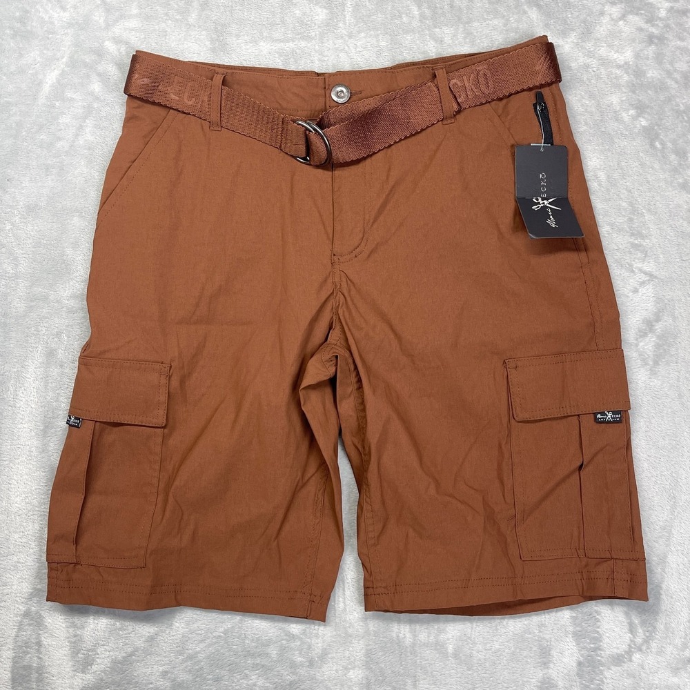 Marc Ecko Cut & Sew Cargo Shorts Mens 32 Brown Belted‎ Waist Flat Front Stretch